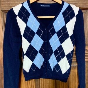 Brandy Melville Elizabeth Blue Argyle Cardigan Small Preppy